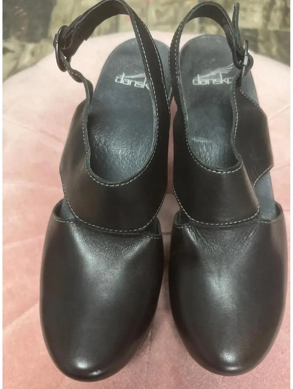 Dansko Riley Slingback Clogs Womens Size 40/9.5 Black Leather Heeled Comfort